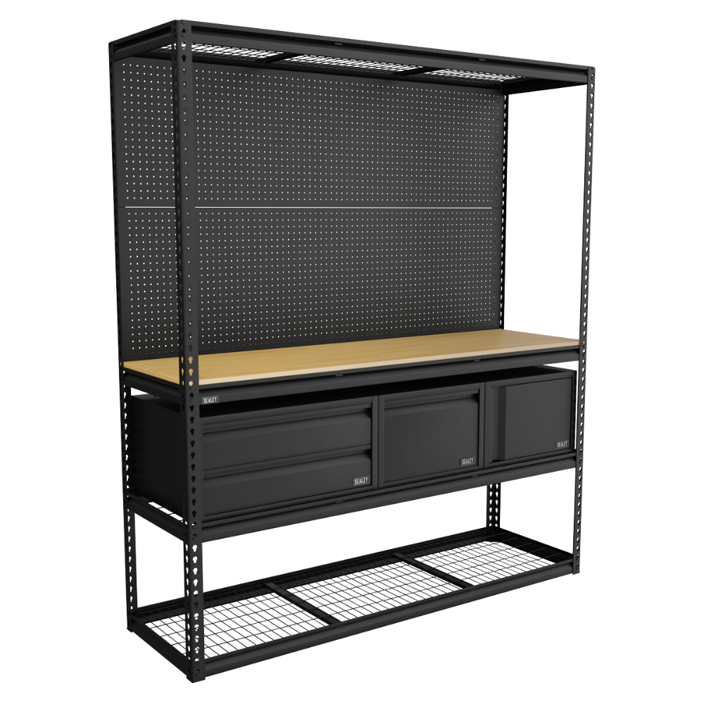 Heavy-Duty Modular Workbench & Racking Kit with 3 Storage Units