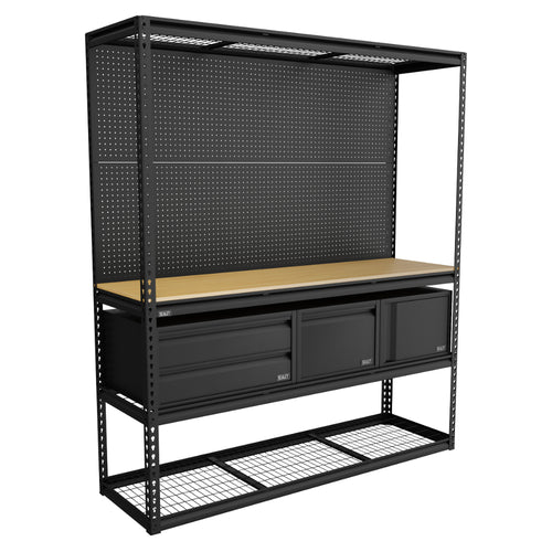 Heavy-Duty Modular Workbench & Racking Kit with 3 Storage Units