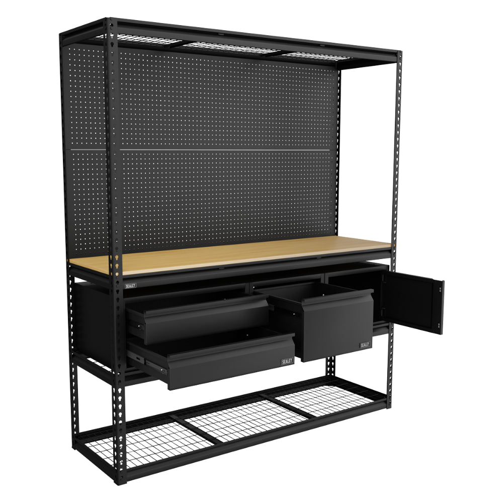 Heavy-Duty Modular Workbench and Racking Kit with 3 Storage Units APMWBCOMBO1 3