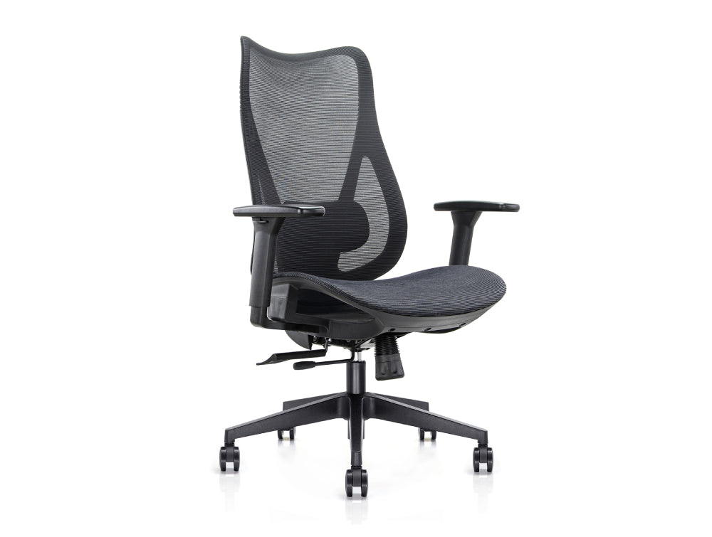 High-Back Task Chair with Adjustable Lumbar Support and Knee Tilt Mechanism