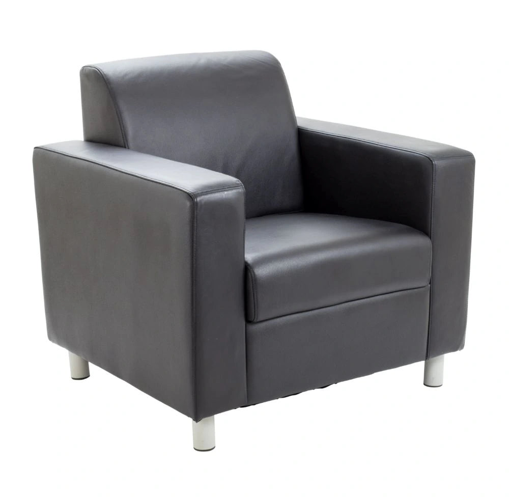 Iceberg Leather Faced Armchair in Metal Feet - Black