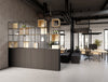 Ionic Double Grid Zoning System on Tall Storage with Profil Executive Desk and Credenza Unit and Contour Ergonomic Chair and Decora Modular Zoning System in Modern Office Setting 2