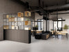 Ionic Double Grid Zoning System on Tall Storage with Profil Executive Desk and Credenza Unit and Contour Ergonomic Chair and Decora Modular Zoning System in Modern Office Setting