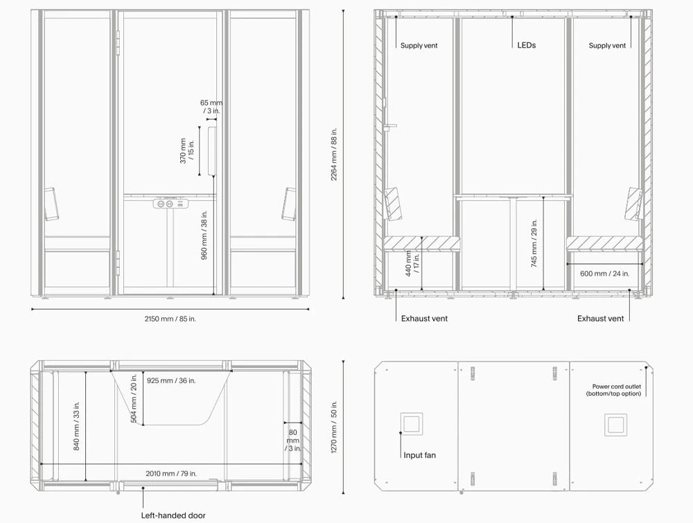 Jetson L2 2-Person Meeting Pod Dimensions