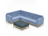 Jig Modular Low Back Sofa With Upholstered Table In Blue With Wood Frame