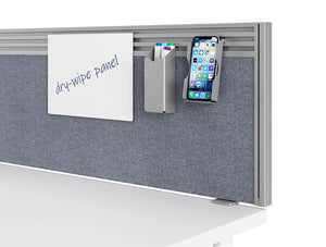 Join Fabric Desk Screens In Grey With Toolbar And Dry Wipe Panel Board