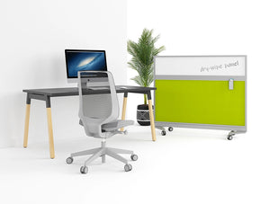 Join Office Fabric Mobile Screen In Green With Castors Closeup