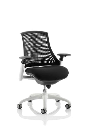 Flex Task Operator Chair White Frame Black Fabric Seat With Black Back With Arms