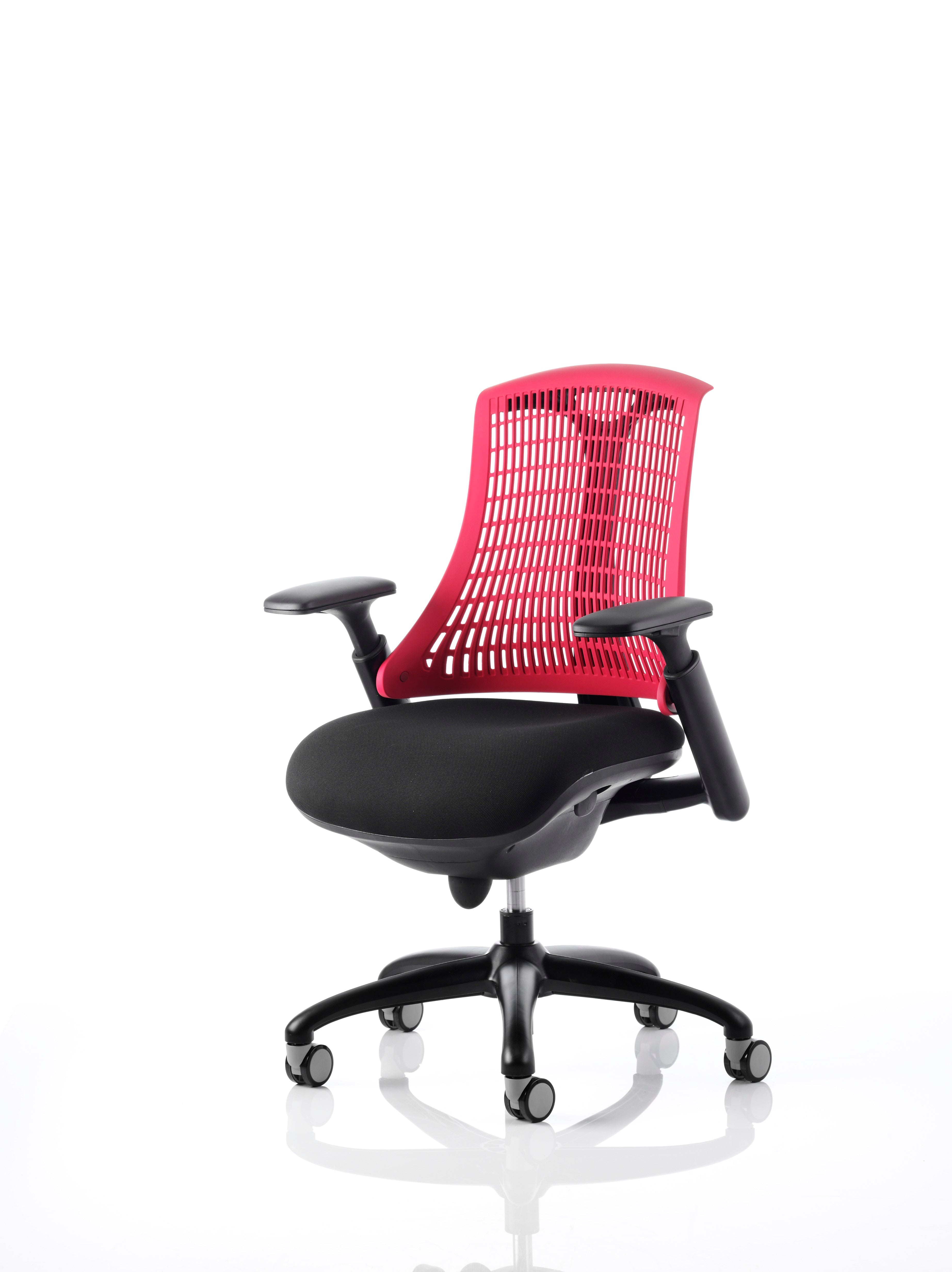 Flex Task Operator Chair Black Frame With Black Fabric Seat Red Back With Arms