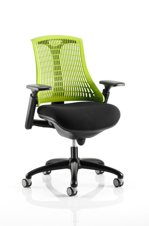 Flex Task Operator Chair Black Frame With Black Fabric Seat Green Back With Arms Image 2