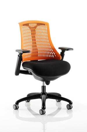 Flex Task Operator Chair Black Frame With Black Fabric Seat Orange Back With Arms Image 2