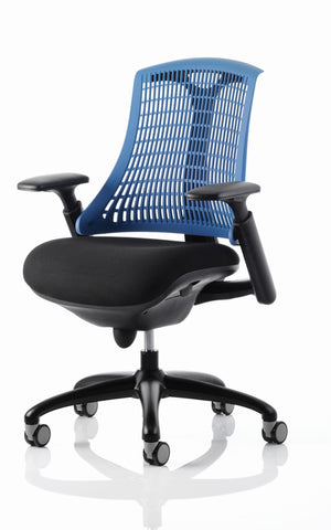 Flex Task Operator Chair Black Frame With Black Fabric Seat Blue Back With Arms Image 2