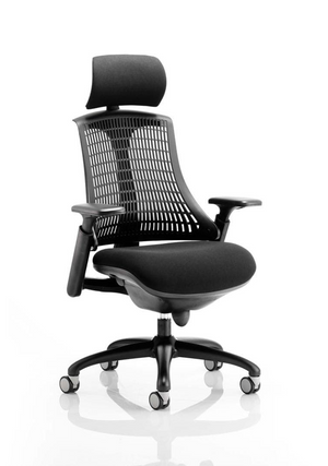 Flex Task Operator Chair Black Frame With Black Fabric Seat Black Back With Arms With Headrest Image 2