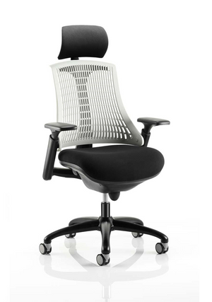 Flex Task Operator Chair Black Frame With Black Fabric Seat Moonstone White Back With Arms With Headrest Image 2