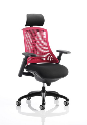 Flex Task Operator Chair Black Frame With Black Fabric Seat Red Back With Arms With Headrest Image 2