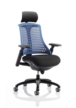 Flex Task Operator Chair Black Frame With Black Fabric Seat Blue Back With Arms With Headrest