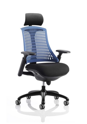 Flex Task Operator Chair Black Frame With Black Fabric Seat Blue Back With Arms With Headrest Image 2