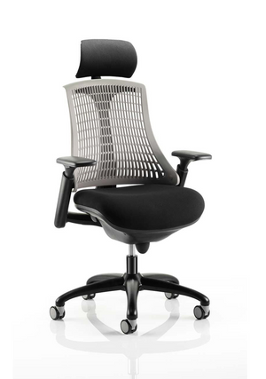 Flex Task Operator Chair Black Frame With Black Fabric Seat Grey Back With Arms With Headrest