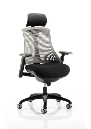 Flex Task Operator Chair Black Frame With Black Fabric Seat Grey Back With Arms With Headrest Image 2