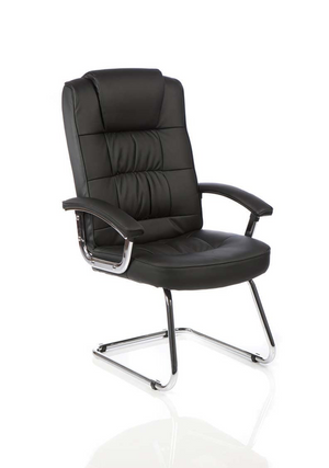 Moore Deluxe Visitor Cantilever Chair Black Leather With Arms Image 2