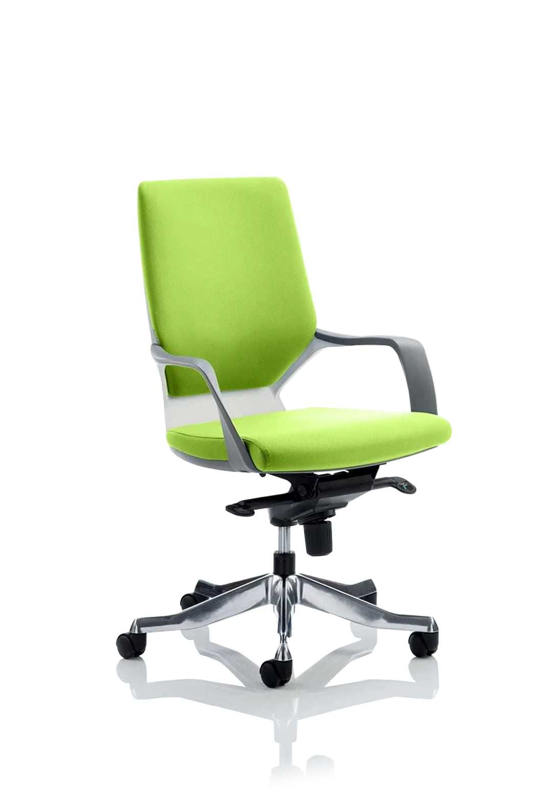 Xenon Executive Chair White Shell Black Fabric Medium Back With Arms