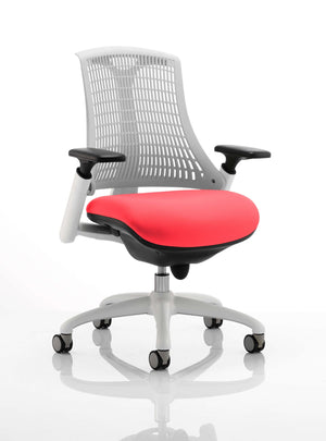 Flex Task Operator Chair White Frame White Back Bespoke Colour Seat Bergamot Cherry