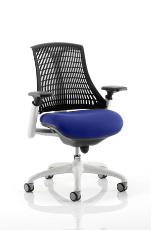 Flex Task Operator Chair White Frame Black Back Bespoke Colour Seat Stevia Blue