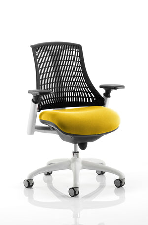 Flex Task Operator Chair White Frame Black Back Bespoke Colour Seat Senna Yellow