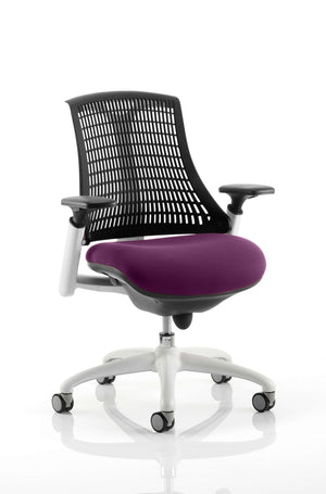 Flex Task Operator Chair White Frame Black Back Bespoke Colour Seat Tansy Purple