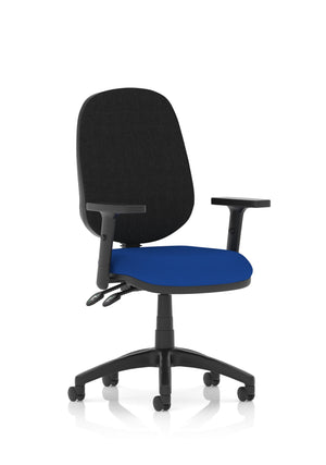 Eclipse Plus II Lever Task Operator Chair Black Back Bespoke Seat With Height Adjustable Arms In Stevia Blue