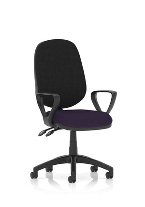 Eclipse Plus II Lever Task Operator Chair Black Back Bespoke Seat With Loop Arms In Tansy Purple