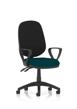 Eclipse Plus II Lever Task Operator Chair Black Back Bespoke Seat With Loop Arms In Maringa Teal