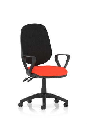 Eclipse Plus II Lever Task Operator Chair Black Back Bespoke Seat With Loop Arms In Tabasco Orange