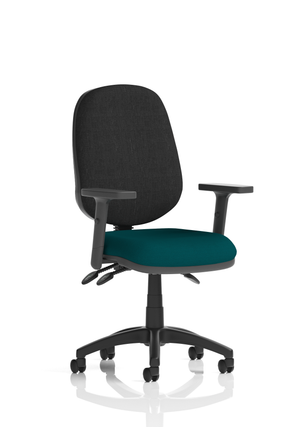 Eclipse Plus III Lever Task Operator Chair Black Back Bespoke Seat With Height Adjustable Arms In Maringa Teal
