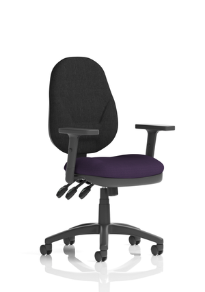Eclipse Plus XL Lever Task Operator Chair Black Back Bespoke Seat With Height Adjustable Arms In Tansy Purple Image 3