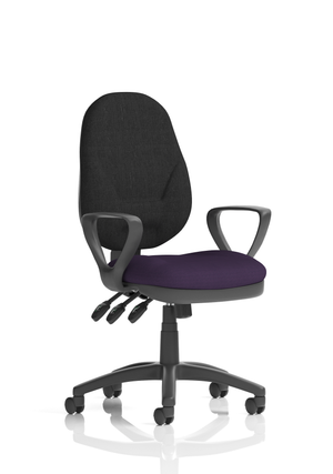 Eclipse Plus XL Lever Task Operator Chair Black Back Bespoke Seat With Loop Arms In Tansy Purple
