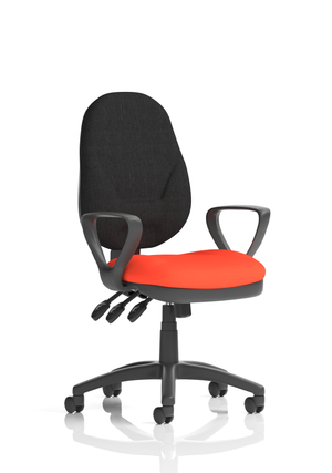 Eclipse Plus XL Lever Task Operator Chair Black Back Bespoke Seat With Loop Arms In Tabasco Orange