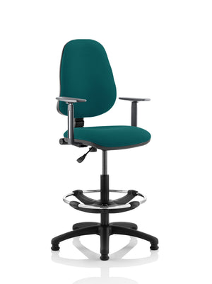 Eclipse Plus I Lever Task Operator Chair Maringa Teal Fully Bespoke Colour With Height Adjustable Arms with High Rise Draughtsman Kit Image 2