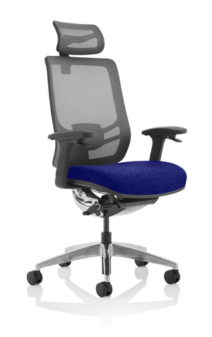 Ergo Click Bespoke Fabric Seat Stevia Blue Black Mesh Back with Headrest Image 2