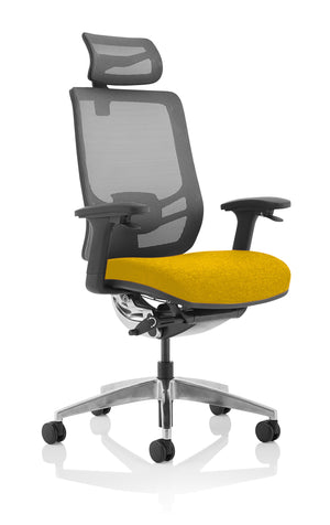 Ergo Click Bespoke Fabric Seat Senna Yellow Black Mesh Back with Headrest Image 2