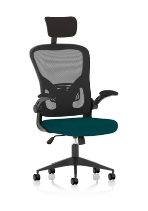 Ace Executive Bespoke Fabric Seat Maringa Teal Mesh Chair With Folding Arms