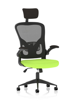 Ace Executive Bespoke Fabric Seat Myrrh Green Mesh Chair With Folding Arms