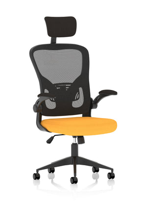 Ace Executive Bespoke Fabric Seat Senna Yellow Mesh Chair With Folding Arms