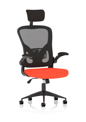 Ace Executive Bespoke Fabric Seat Tabasco Orange Mesh Chair With Folding Arms