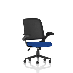 Crew Task Operator Bespoke Fabric Seat Stevia Blue Mesh Chair With Folding Arms
