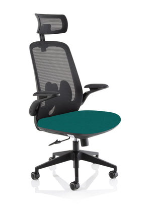 Sigma Executive Bespoke Fabric Seat Maringa Teal Mesh Chair With Folding Arms Image 2