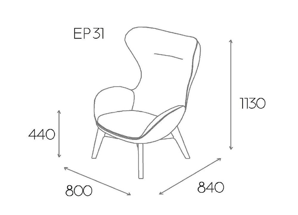 Kate Moodlii Upholstered Armchair With High Backrest Dimensions