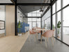 Key Cylinder Base Table with Pink Malin Canteen Chair and Snug Meeting Sofa Booth in Breakout Setting