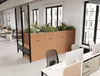 Key Modular Wooden Cupboard with Decora Zoning System and Contour Chair and Key Bench Desk and Light Desk Screen and Harmon Round Table and Nexis Glass Top Table and Line Chair in Office