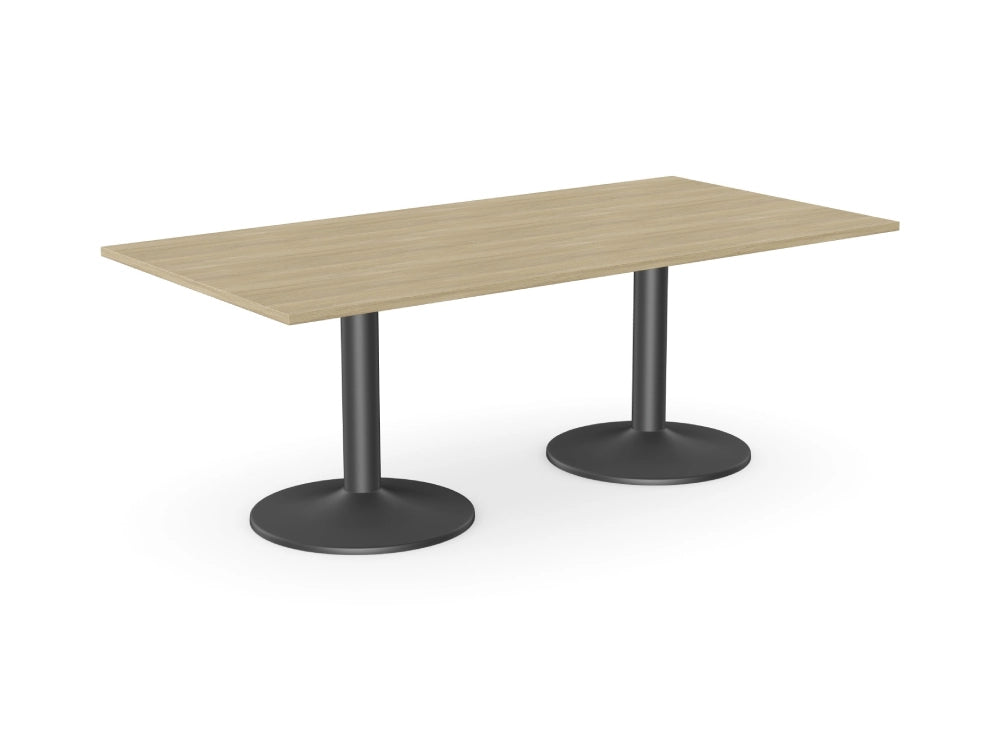 Kito Rectangular Meeting Table with Double Trumpet Leg in Light Oak and Black Finish